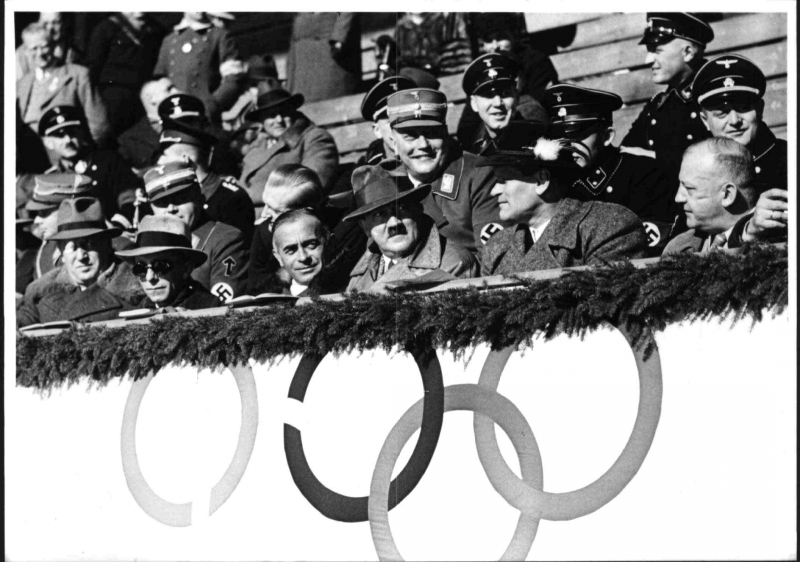 Adolf Hitler watching the hockey competition at the Winter Olympic games in Garmisch-Partenkirchen